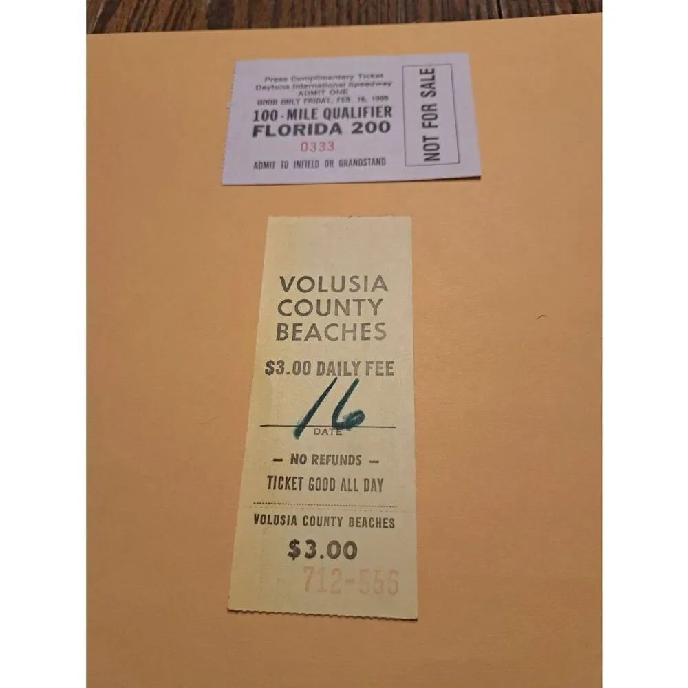 1990 Daytona Press Ticket + Parking Pass Florida 200 NASCAR Feb 16 Vintage